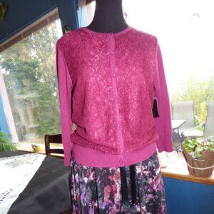 89TH & MADISON GOTH PIN UP LACE FRONT ALL BUTTON CARDIGAN SWEATER PEASANT XL